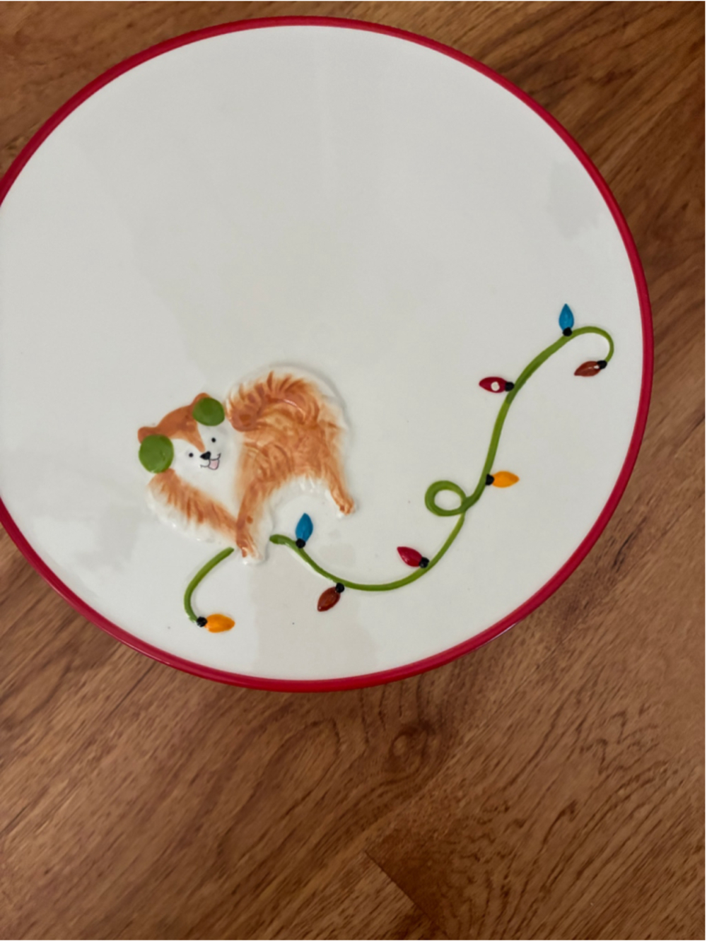 Pier 1 Christmas Dog Pedestal Serveware Plate White Red One Size